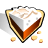 Pixelated icon of a sliced pastry with cream filling, browned crust edges, and scattered crumbs on white background.