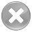 Circular grey icon with white X symbol at center, rendered in pixelated style with gradient shading on grey background.
