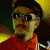 Animated sequence of a person in red shirt and dark cap with glasses, showing head movements against yellow-green background.