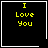 Four black square with yellow text "I Love You" arranged in a , each bordered by white lines, with a white heart in the top-right and a white star in the bottom-right