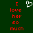 Green background with red pixelated text reading "I love her so much" and a white heart symbol above the text.