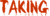 Red text on white background reads 'TAKING BACK SUNDAY' in two lines with pixelated edges.