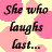 Pixelated image of a girl with long blonde hair wearing a black hat with pink text, standing against a pink and yellow polka dot background with text above her.