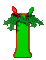 Green cylindrical figure with red accents and green foliage on top, animated to shift foliage position across frames.
