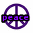Purple peace symbol with text overlays changing from 'peace' to 'love' to 'happy'