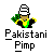 Pixel art character with striped hat, green and yellow clothing, holding green object, below text 'Pakistani Pimp' on gray background.