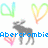 Pixelated image with three heart shapes and a moose silhouette, featuring blue text reading 'Abercrombie' below the moose.