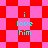 Pixelated text 'i love him' in cyan on red and pink checkered backgrounds with diamond-shaped patterns.