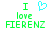 Green text 'I love FIERENZ' with a cyan heart symbol above 'love' on a white background.