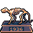 Pixelated figure of a skeletal creature in a hunched pose on a pedestal with '1936' text, rendered in orange, blue, and black tones.