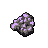 Pixelated icon with irregular shape, dark gray base color, scattered light purple patches, and black outline on solid gray background.