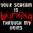 A black background displays repeated white and red text in a pattern with animated flickering effects