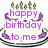 Four birthday cake icons with purple text variations on a white background, each featuring candles and decorative elements.