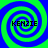 Four identical spiral patterns arranged in a , each containing the text KENZIE over blue and green concentric spirals