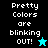Pixelated text and star icons display across four color-blocked sections with blinking effects.