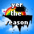 Pixelated rainbow on black shape against blue sky with clouds, text fragments reading 'yer the reason', 'why there's a', 'rainbow in my sky' across four