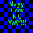 Green text on blue and black checkered background reads 'Mayy Cow NO WAY!!!' with visible pixelation in the lower-left quadrant.