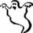 Two black-and-white cartoon ghosts with rounded bodies and wavy outlines hold hands, one ghost displays red text 'boo' on its chest.