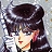 Pixelated anime-style character with dark hair, light skin, and red lips in profile view against a gray background.