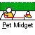 Pixelated animation of a yellow figure with white head holding a red object, set against green and white background with "Pet Midget" text below.