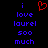 A pixelated image with blue text reading "i love laurel soo much" on a black background, featuring a red heart symbol above the text.