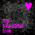 A pixelated image with a dark textured background, featuring two identical text blocks and a pink heart symbol above them.