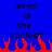 Blue background with black pixelated text reading 'sean is the coolest' repeated twice, red flame-like shapes at bottom.