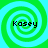 Four identical spiral patterns with green and cyan colors, each containing the text 'Kasey' in black pixelated font.