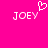 Pixelated white text 'JOEY' on bright pink background with a pixel heart above left instance of text.