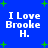 Blue background with green plus signs and white text reading "I Love Brooke H." in four identical quadrants.