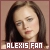 Pixelated portrait of a person with long dark hair against a brown background, featuring white text reading ALEXIS FAN at the bottom.