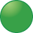 A solid green circular shape with a subtle gradient transitioning from lighter green at the top left to darker green at the bottom right, bordered by a pixelated edge with alternating light and dark green pixels.