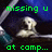 Pixelated image with green text reading 'missing u at comp...' over a dark background featuring a light-colored figure and blue gradient elements.