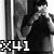 Black-and-white animated sequence showing a person in dark clothing holding hands near their face, with pixelated text 'x41' appearing at bottom left and center.