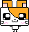 Pixel art character with orange hair, white face, black eyes, and pink blush; show mouth expression change from closed to open