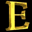 Three vertical display golden 3D letter E's against black backgrounds with varying lighting effects