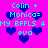 Pixelated cyan text on bright pink background with blue hearts, repeating 'Colin + Monica= MY BFMLS 4 eva' in two identical sections.