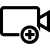 Black and white pixelated icon showing a rectangular frame with a triangular play symbol on the right and a circular plus sign below the frame.