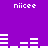 Purple background with white pixelated text 'niicee' and bar graph-like patterns in four corners.