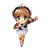 Four pixel-art frames of a female anime character in a maid outfit performing skating motions against a gray background.