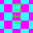 Pixelated green text "you will like me" repeats across cyan and magenta checkered backgrounds with diamond-shaped patterns.
