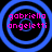 Four identical blue concentric circles with pink text 'gabriella angeletti' on black background, arranged in a pattern