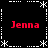 Black background with white dashed border and star motifs, four red "Jenna" text instances arranged in a pattern