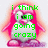 Pixelated pink-haired character with white body and black eyes, overlaid with green text reading 'i think i am going crazy' on left side.
