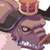 Pixelated 50x50 AIM buddy icon featuring a character with purple hair, dark clothing, and a golden crown-like object on their head, set against a light background.