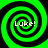 Four identical green and black spiral patterns arranged in a , each containing the text 'Luke!' in white pixelated font
