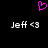 A static pixel art image with a black background, featuring two identical white text strings and one pink heart symbol above them.
