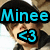 A four- shows a person in a black cap and dark jacket with light background; the top-left displays blue text 'Minee' and '<3'