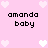 Pixelated pink background with white heart shapes and black text reading "amanda baby" in four quadrants.