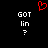 Red pixelated heart symbol above white text 'GOT lin ?' repeated on black background.